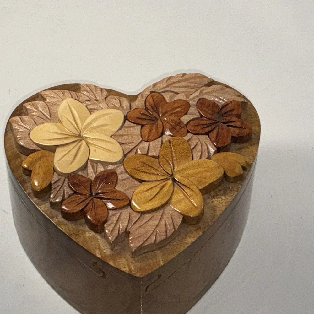 Puzzle Gift Box Wood Flowers Red Velvet Lined Box 5